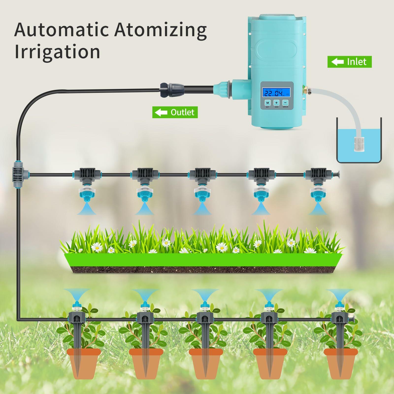 RUNWUSHENG Automatic Drip Irrigation Sprinkler Kit LCD Display 15 Nozzles