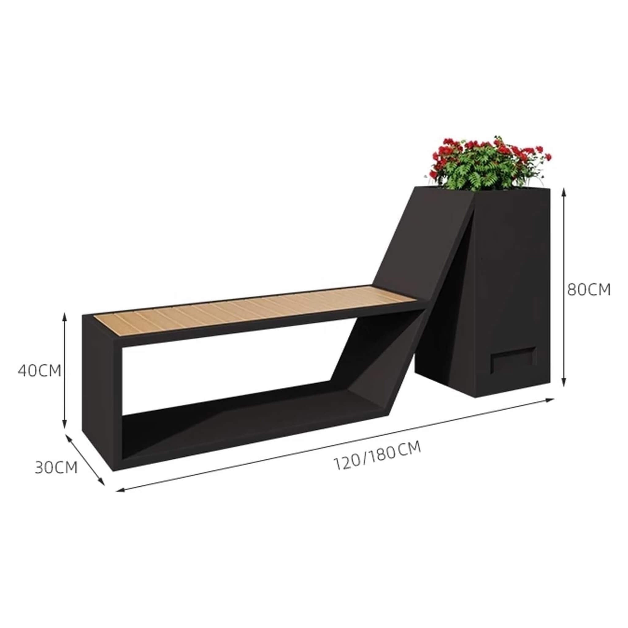 4FT Outdoor Commercial All-Weather Metal Bench With Planter Box [Made To Order] (SAK57219)