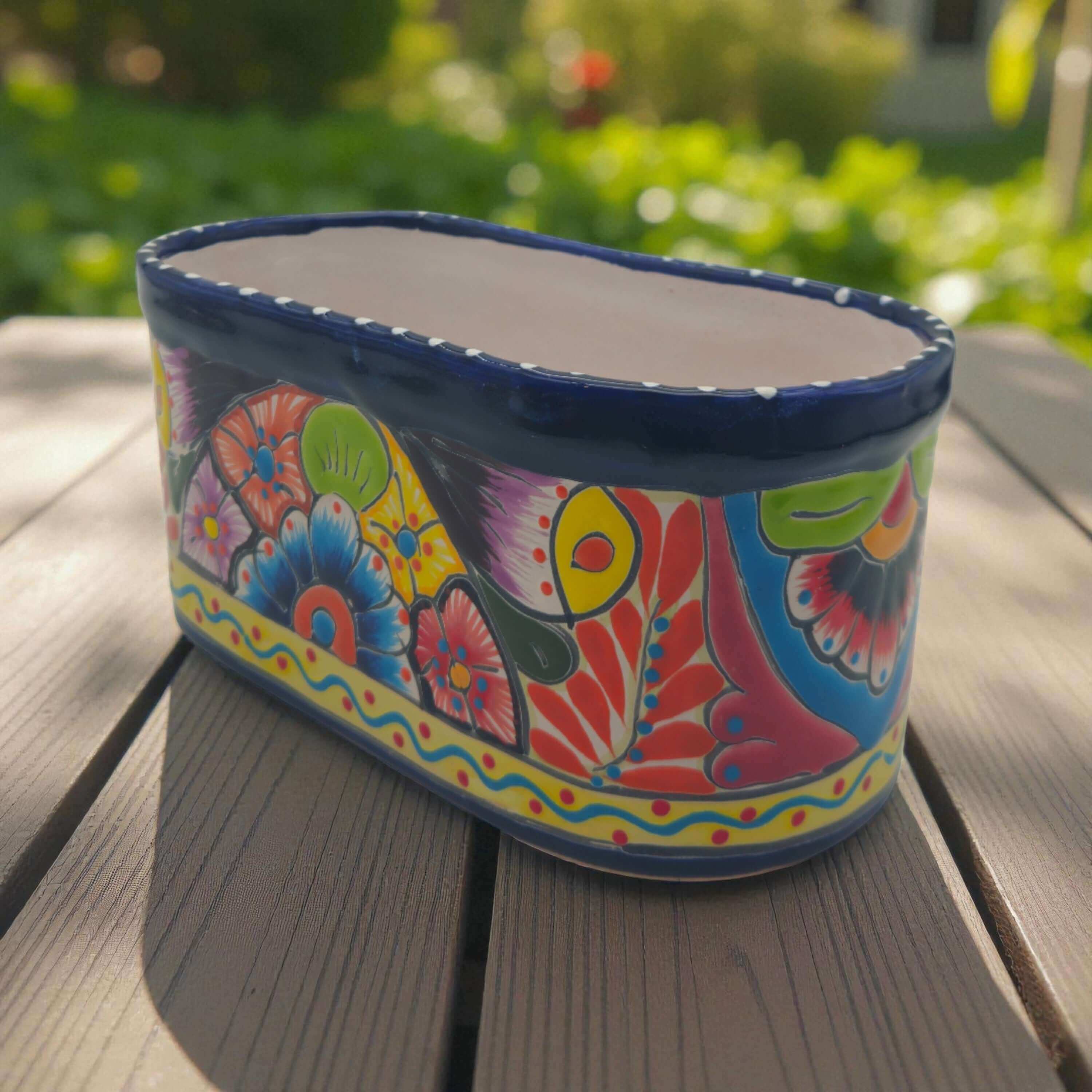 mexican pot for plants Blue Rim Talavera Planter Handcrafted Mexican Pot