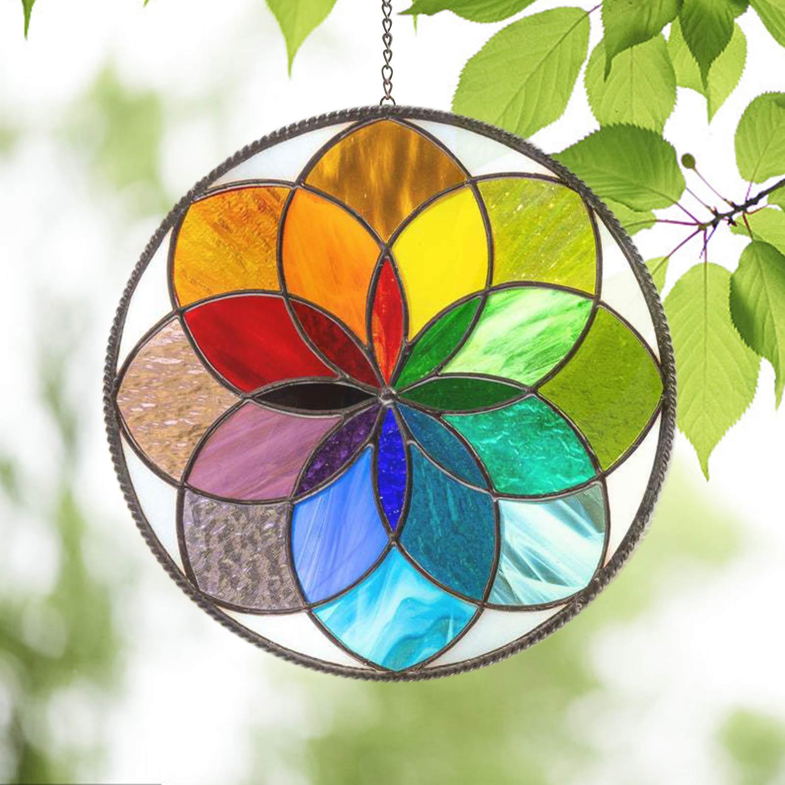 Overlap Rainbow Flower Wind Spinner Wall Hanging Multi Color Changing  Pendant Decoration Yard Art Garden Hanging Decoration Outdoor Wind Catcher Yard Patio Christmas Holiday Decoration