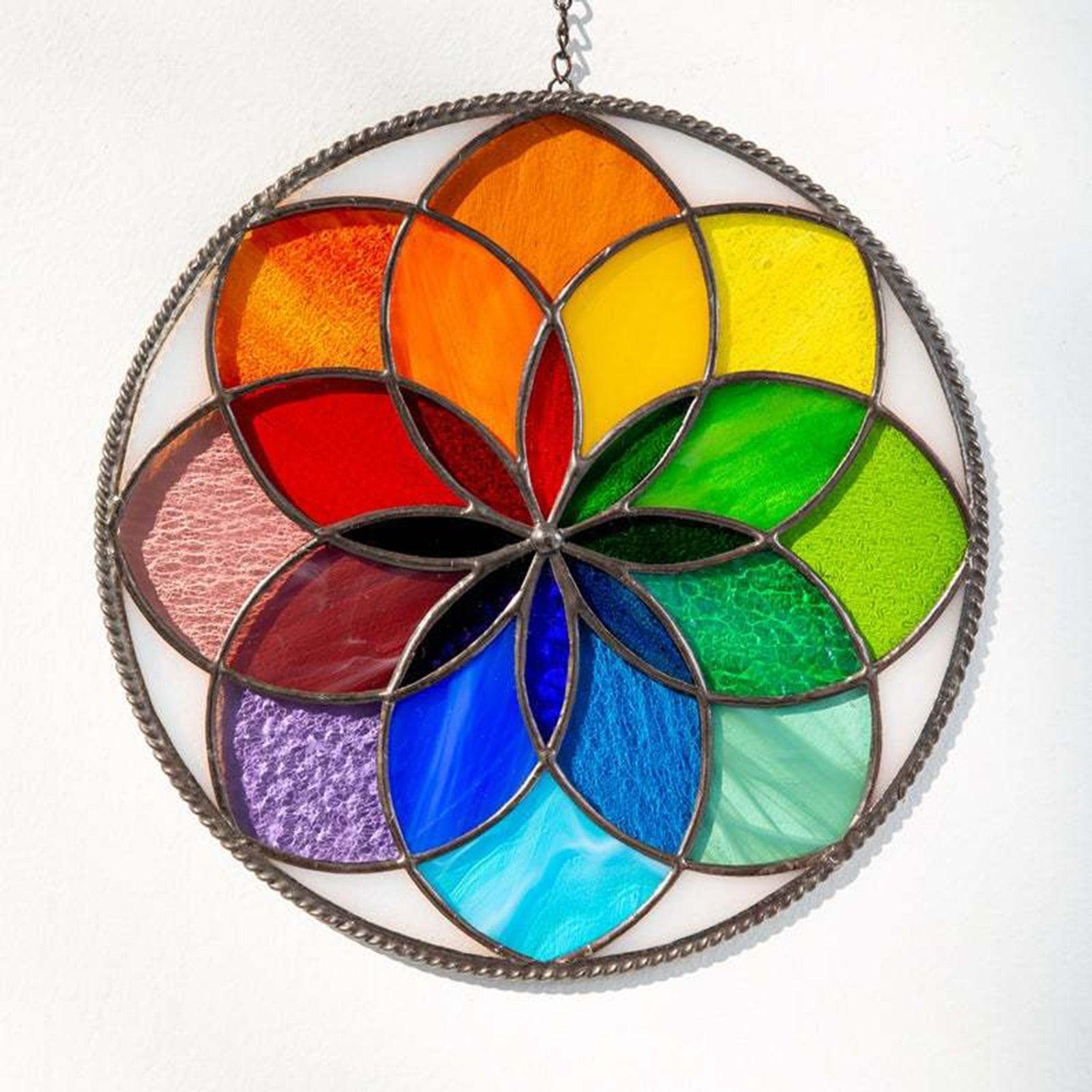 Overlap Rainbow Flower Wind Spinner Wall Hanging Multi Color Changing  Pendant Decoration Yard Art Garden Hanging Decoration Outdoor Wind Catcher Yard Patio Christmas Holiday Decoration