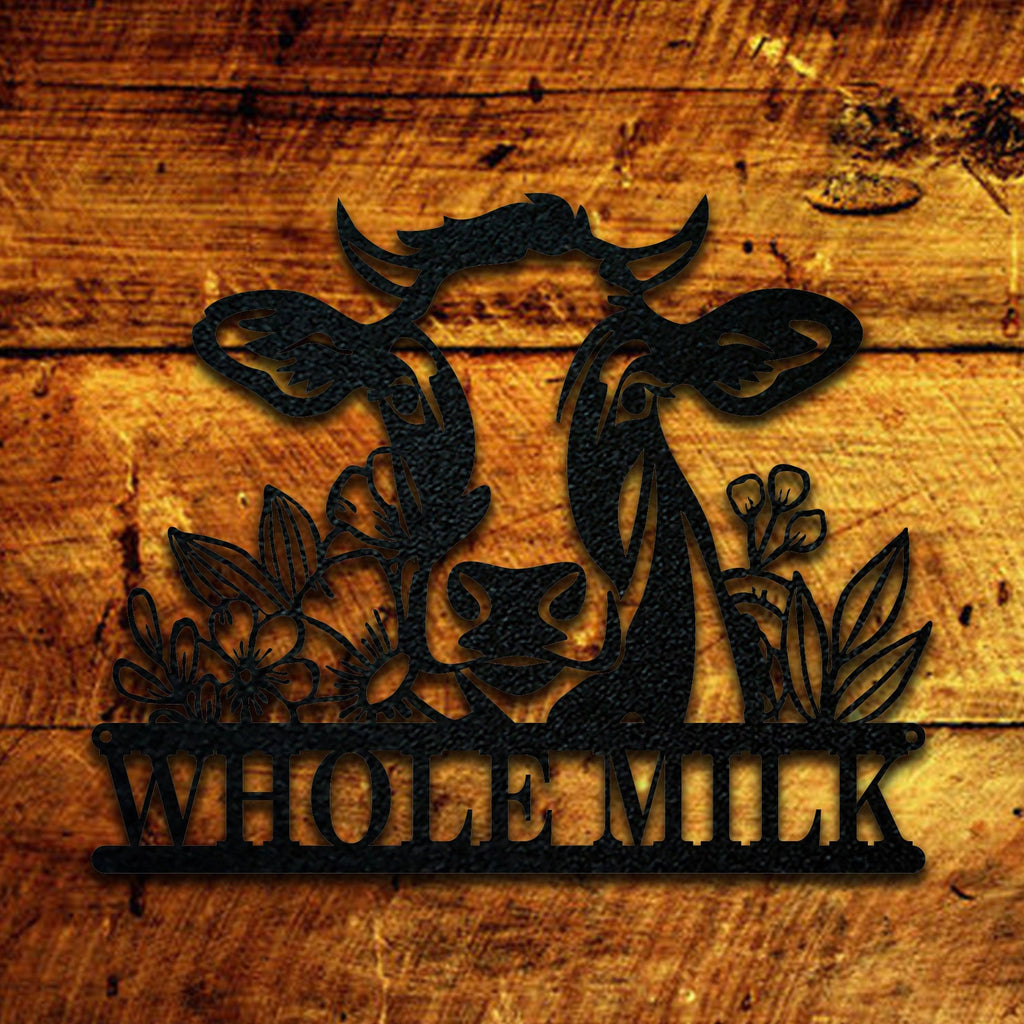 Rustic Cow Personalized Metal Sign - Wall Art with Flowers | Custom Garden Decor