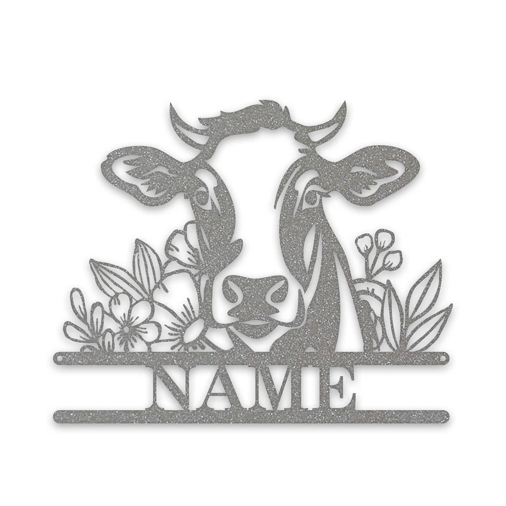Rustic Cow Personalized Metal Sign - Wall Art with Flowers | Custom Garden Decor