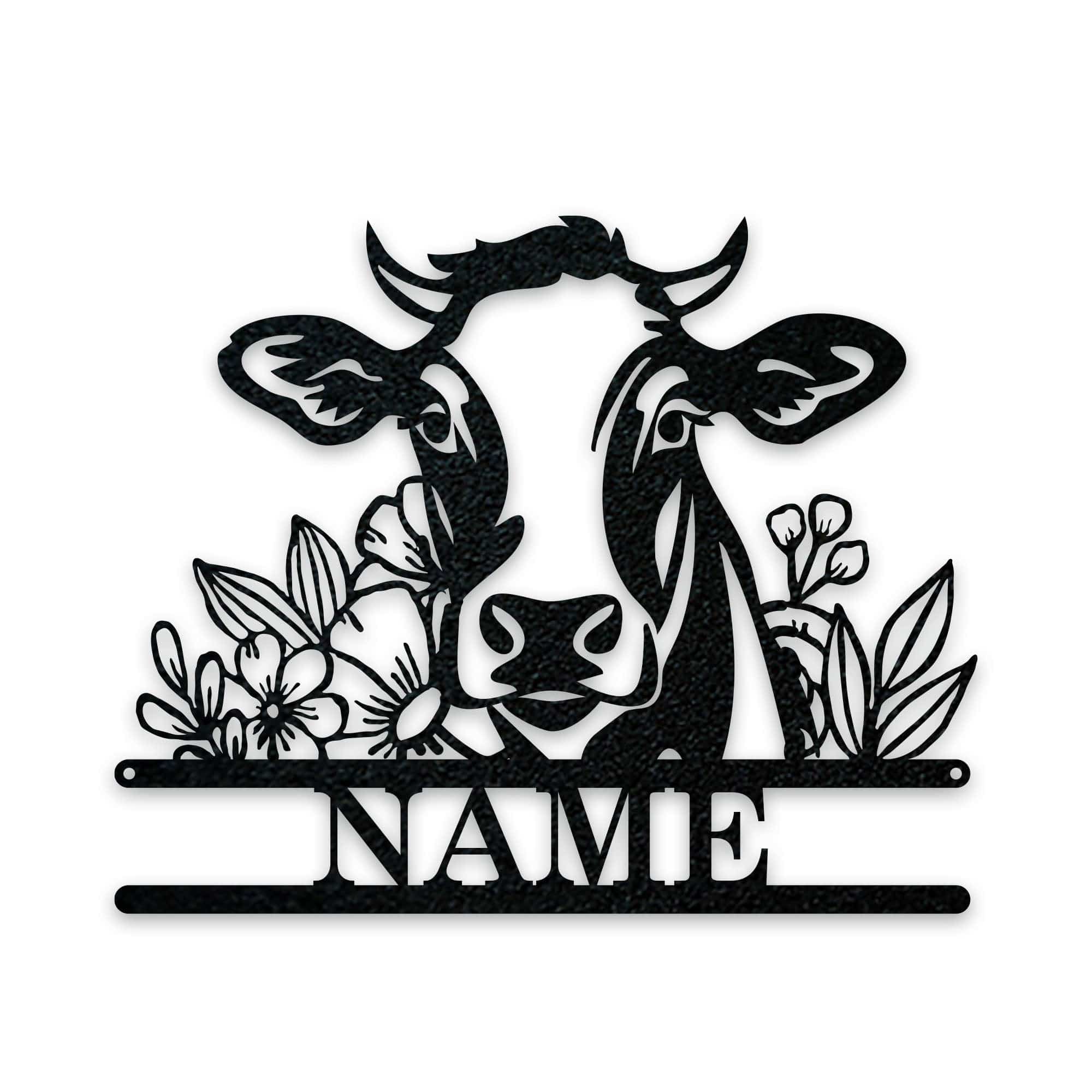 Rustic Cow Personalized Metal Sign - Wall Art with Flowers | Custom Garden Decor