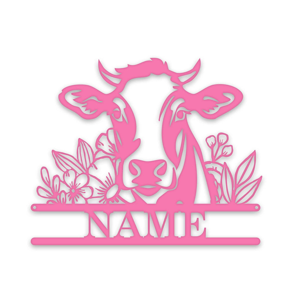 Rustic Cow Personalized Metal Sign - Wall Art with Flowers | Custom Garden Decor