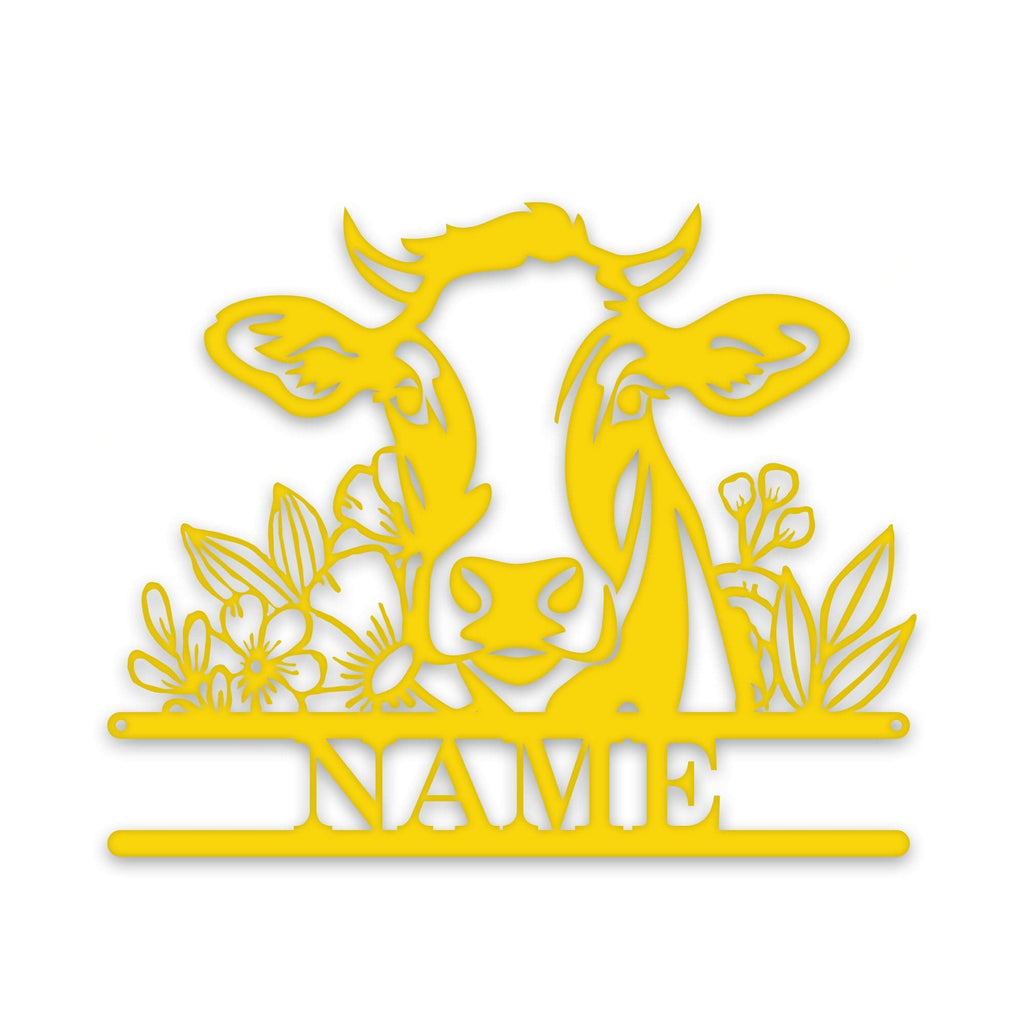 Rustic Cow Personalized Metal Sign - Wall Art with Flowers | Custom Garden Decor