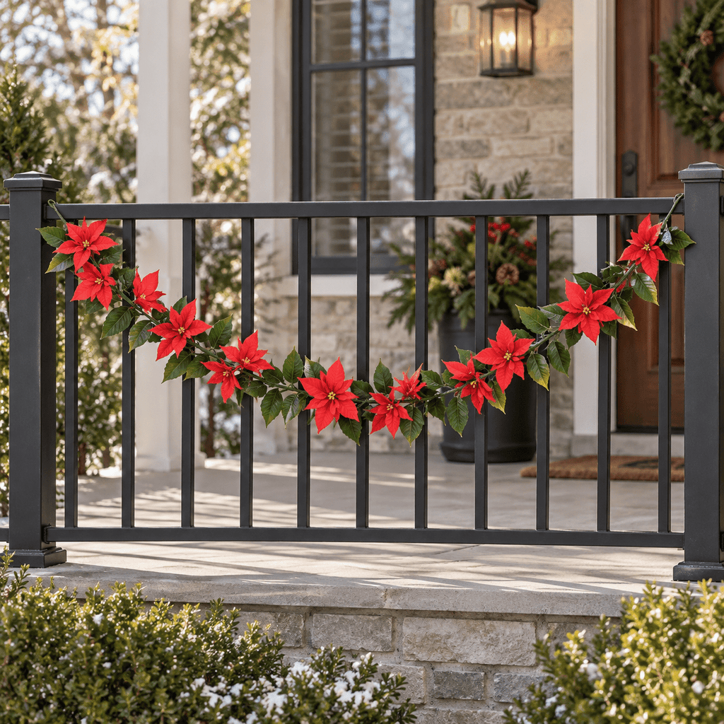 Poinsettia Garland Artificial Hanging Plant 63in – UV Resistant (Interconnectable)