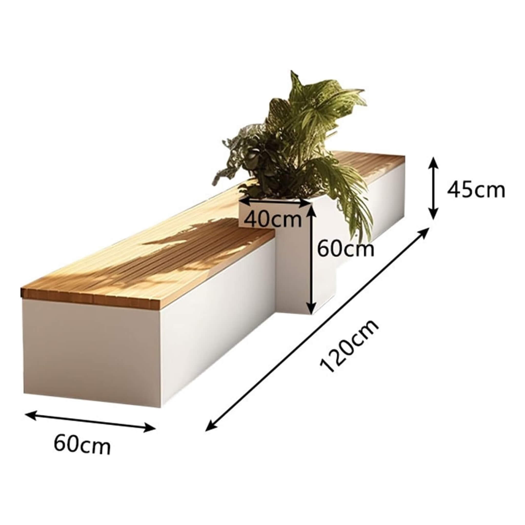 Premium Outdoor Industrial Metal Garden Bench With Wooden Seat And Planter [Made To Order] (SAK83951)