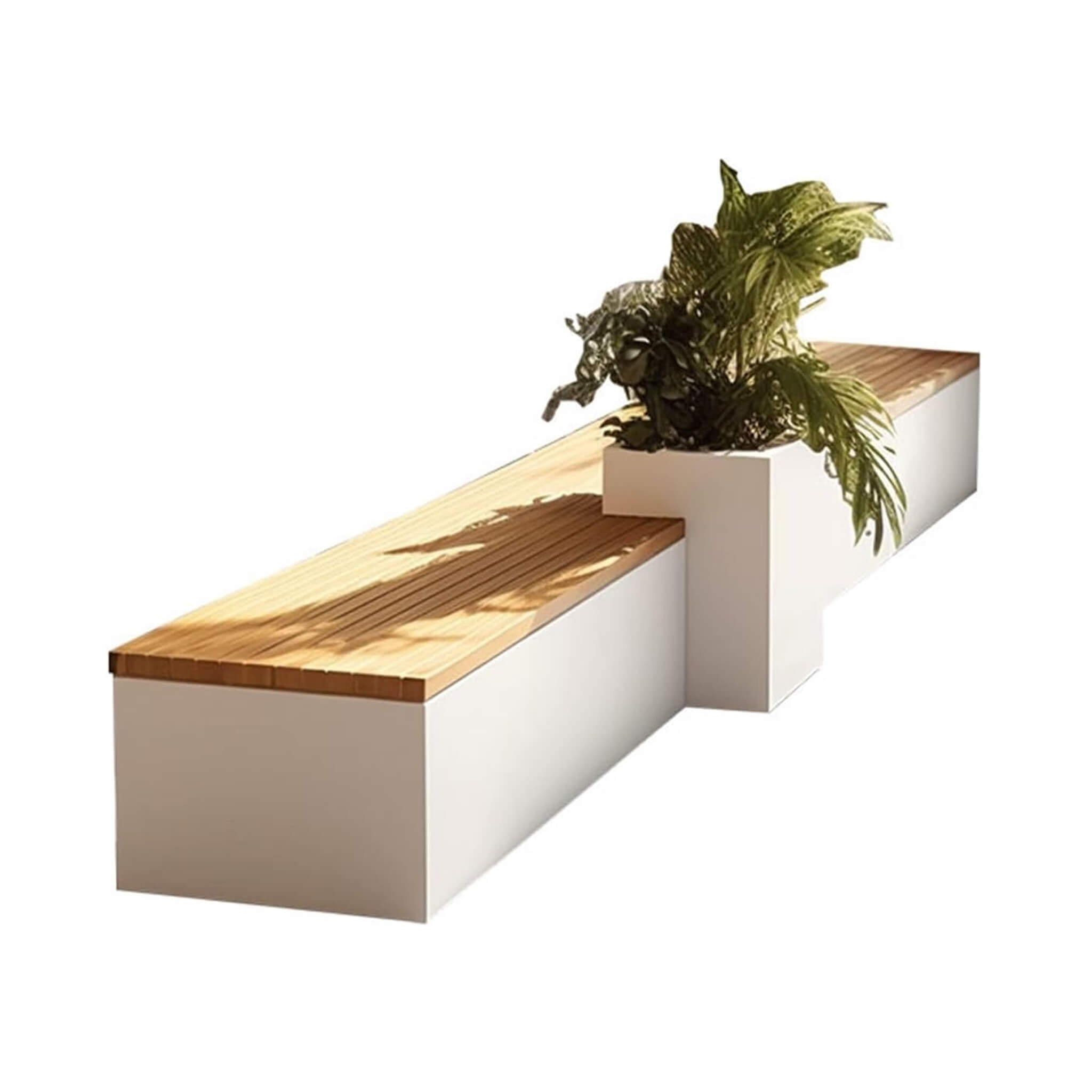 Premium Outdoor Industrial Metal Garden Bench With Wooden Seat And Planter [Made To Order] (SAK83951)
