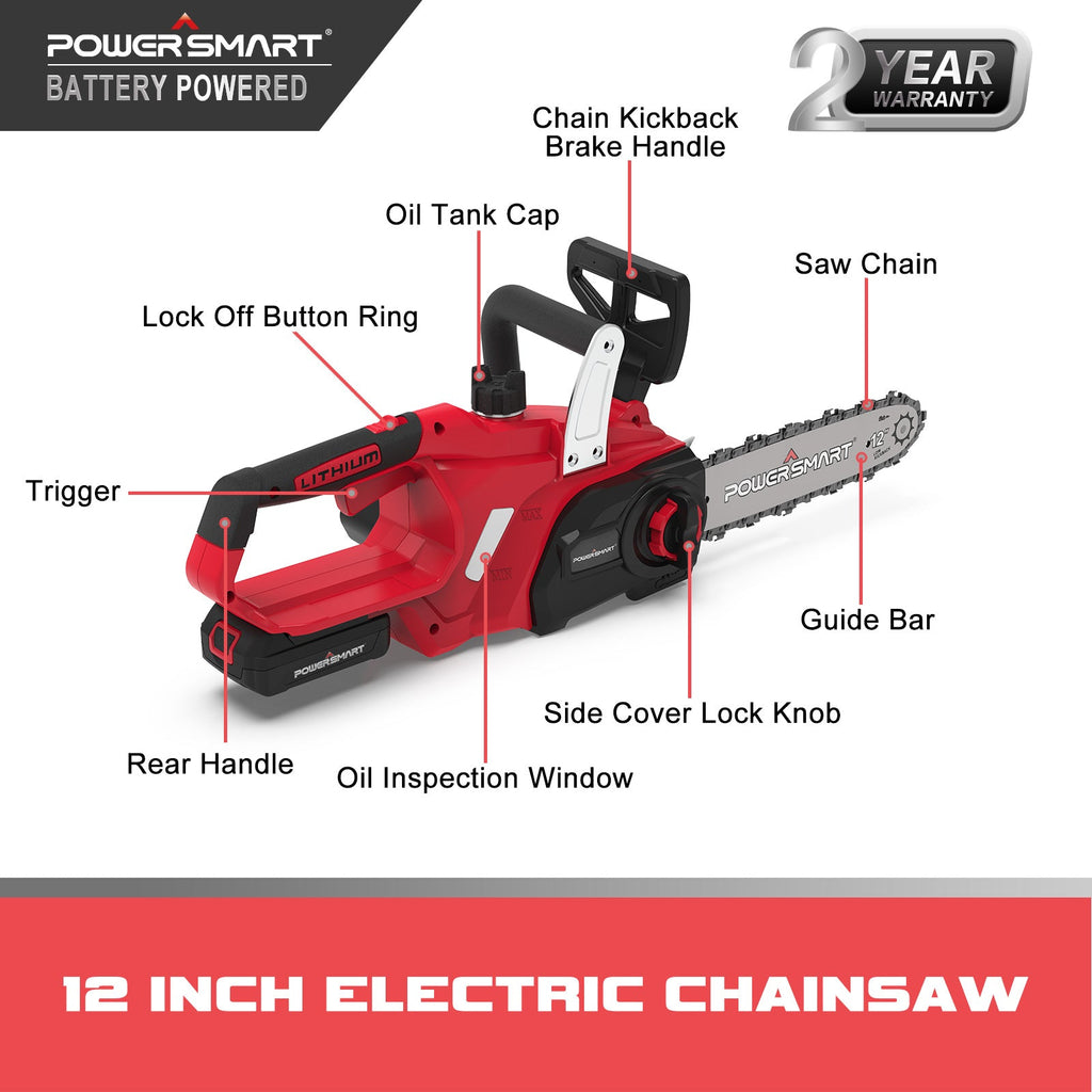 20V 12" Cordless Chainsaw w/ Battery & Charger PS76122A