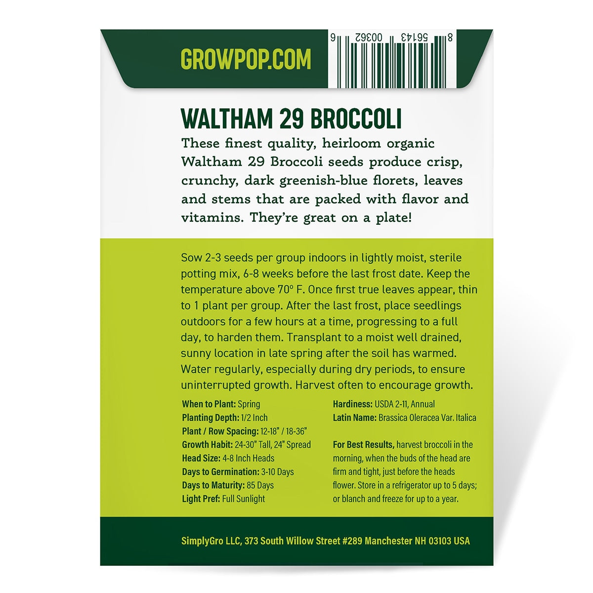 Purely Organic Waltham 29 Broccoli Seeds - USDA Organic