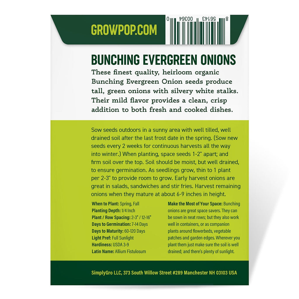 Purely Organic Bunching Evergreen Onion Seeds - USDA Organic