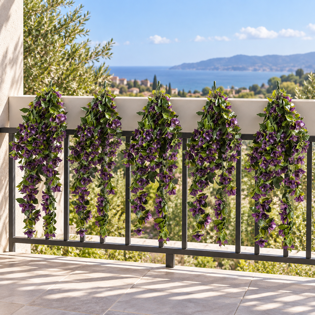 Purple Bougainvillea Artificial Hanging Plant Set of 5 35in – UV Resistant