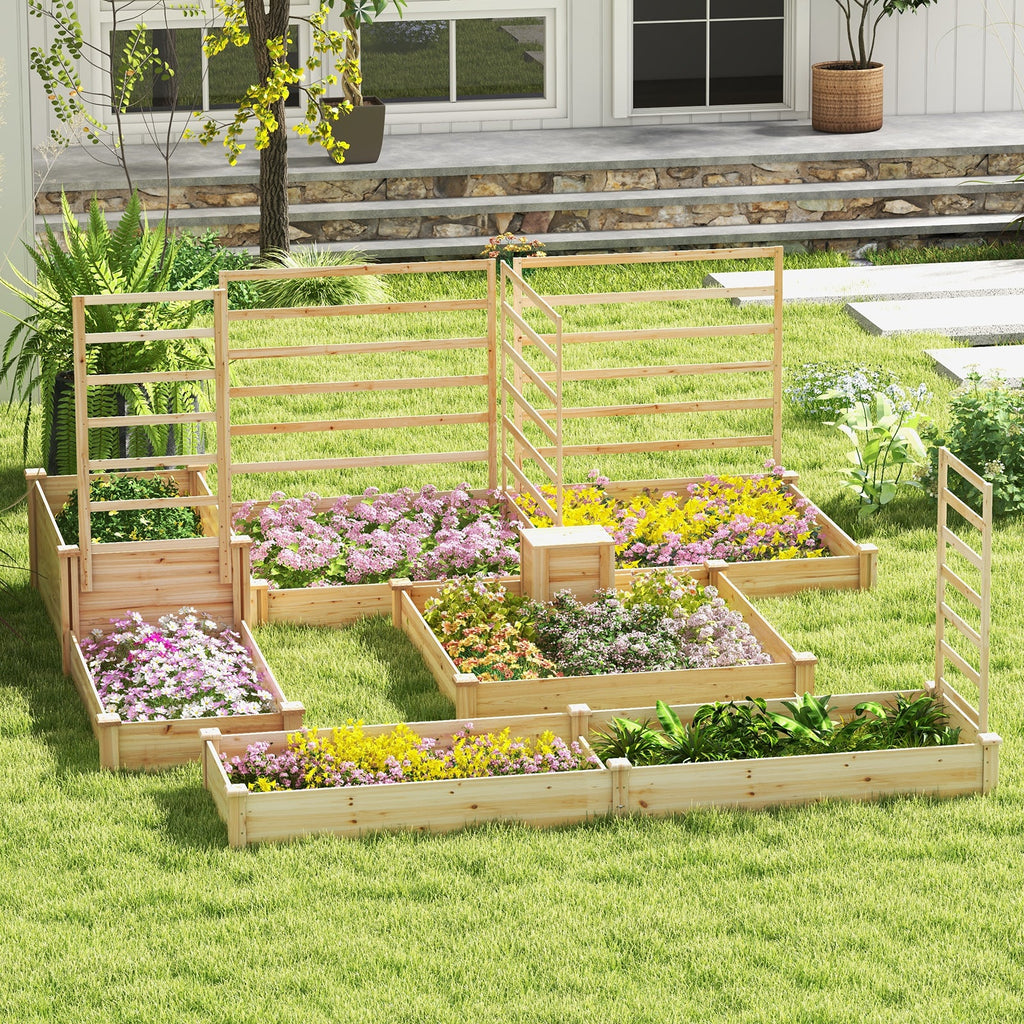 4x4 Wood Raised Garden Bed with Compost Bin in Middle