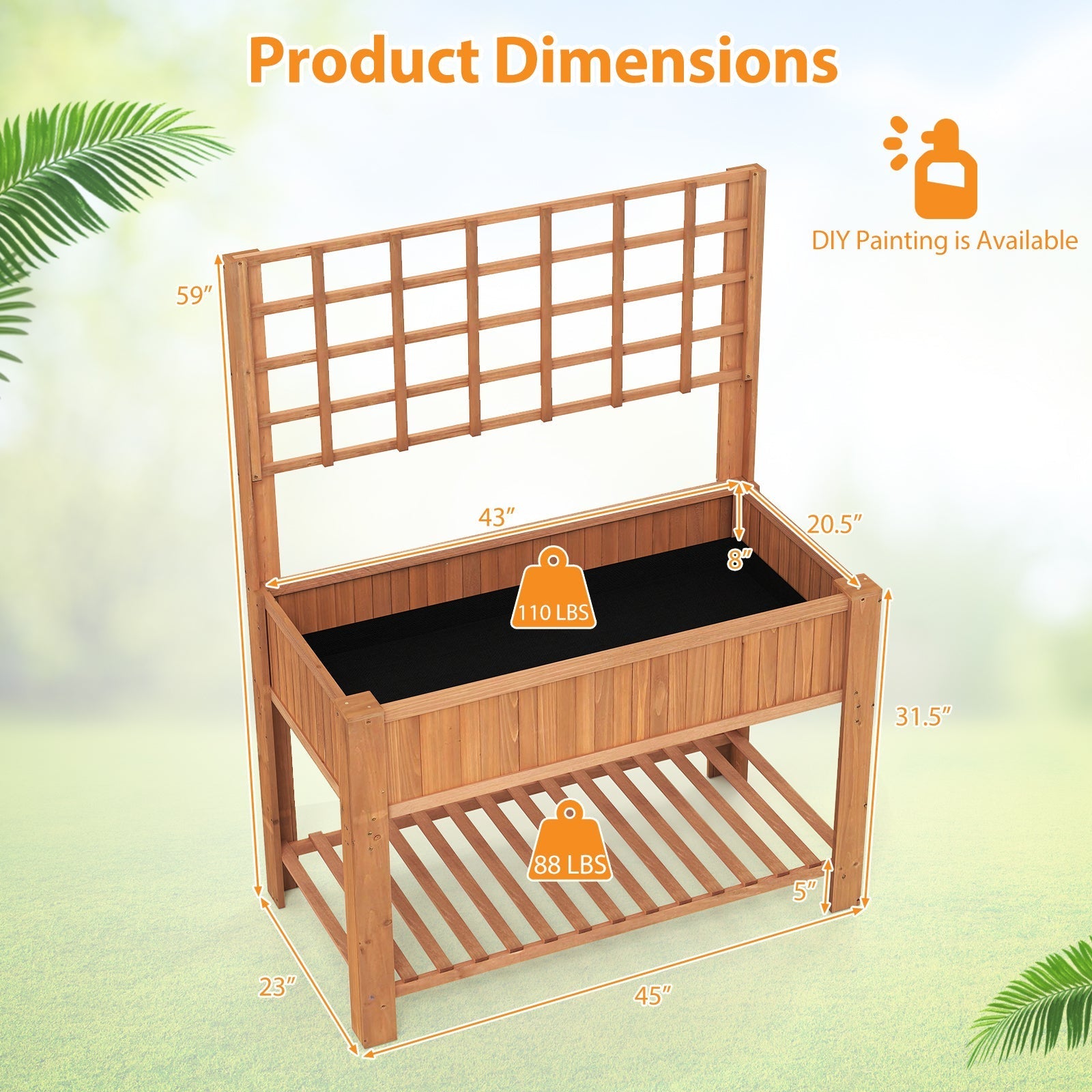 Raised Garden Bed with Trellis Wooden Elevated Planter Box with Legs