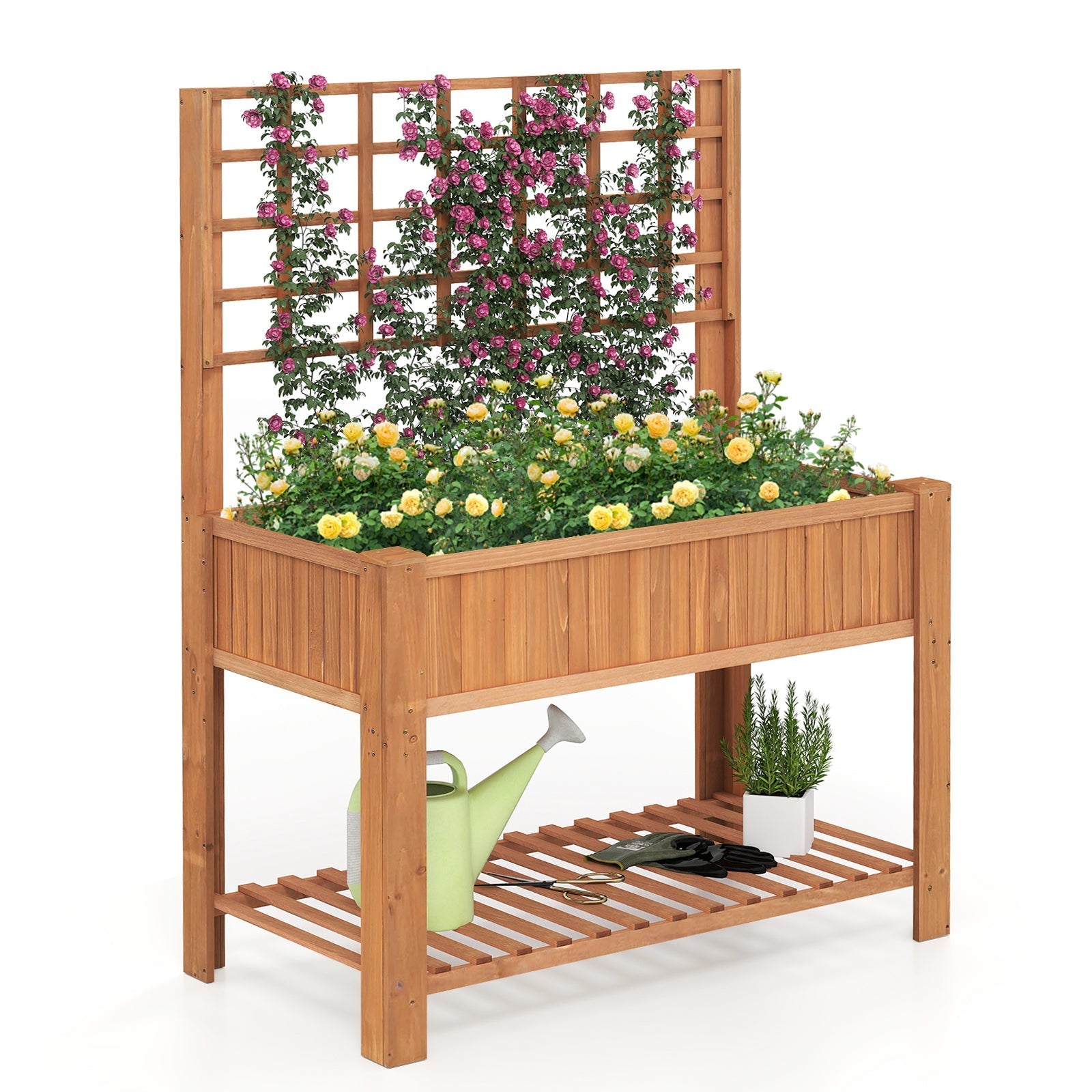 Raised Garden Bed with Trellis Wooden Elevated Planter Box with Legs