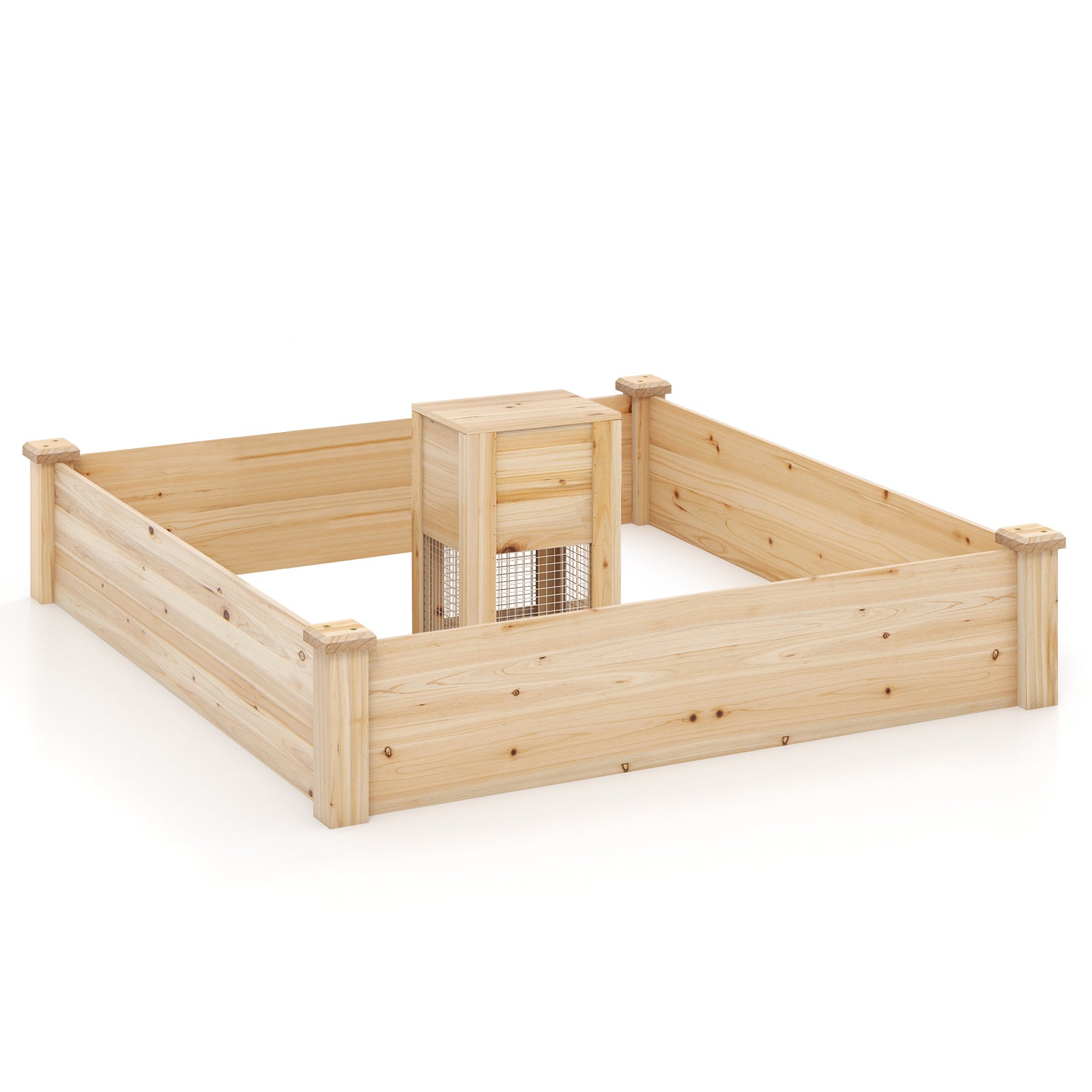 4x4 Wood Raised Garden Bed with Compost Bin in Middle