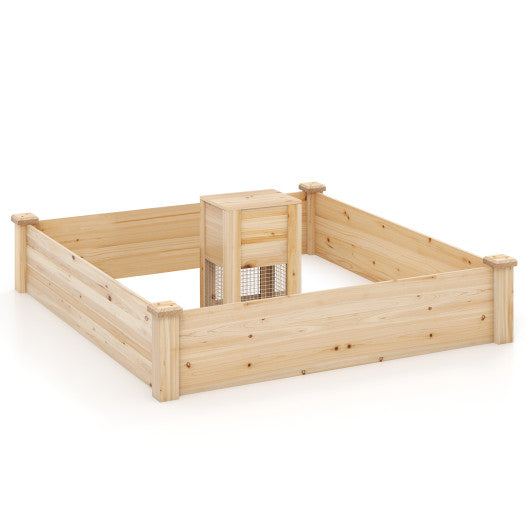 Compost Bin in Middle of 49x49x10 Wood Raised Garden Bed Kit