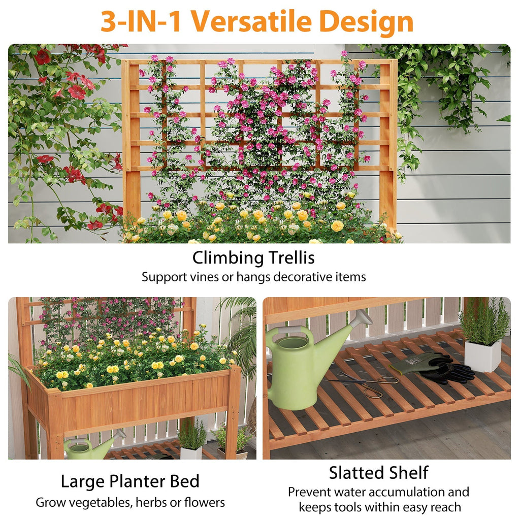 Raised Garden Bed with Trellis Wooden Elevated Planter Box with Legs