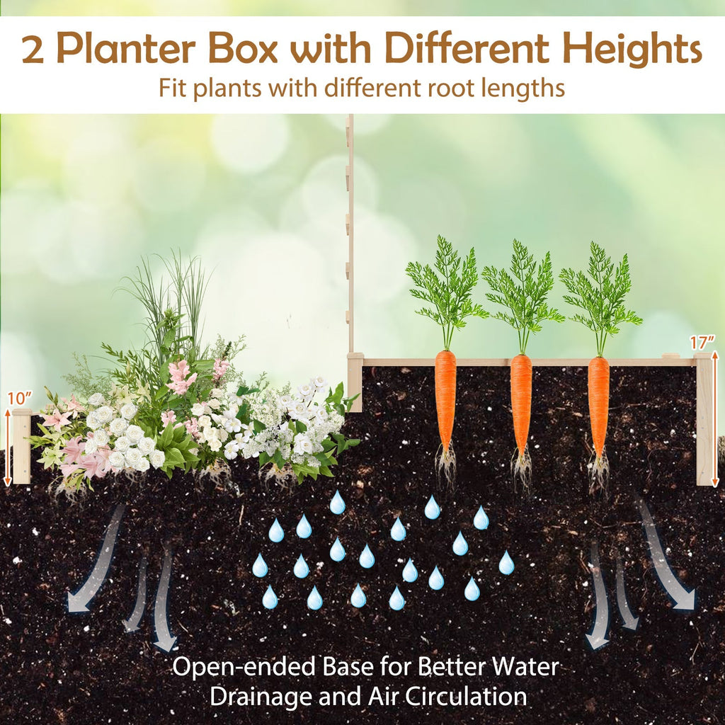 Raised Garden Bed with Trellis 87 Inch Wooden Elevated Planter with 2 Planter Boxes-Natural