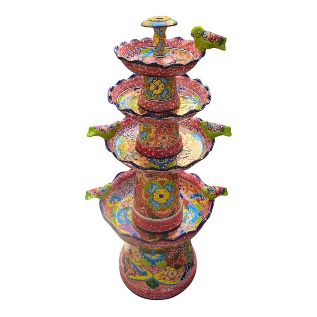 Red & Blue Rim Talavera Fountain | Multicolor Tiered Design