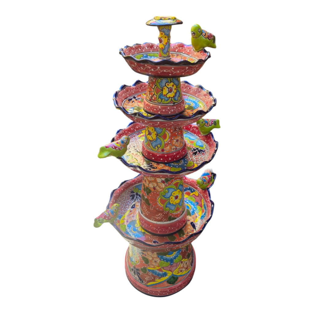 Red & Blue Rim Talavera Fountain | Multicolor Tiered Design
