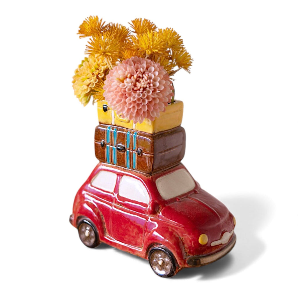 Red Ceramic Car with Luggage Planter