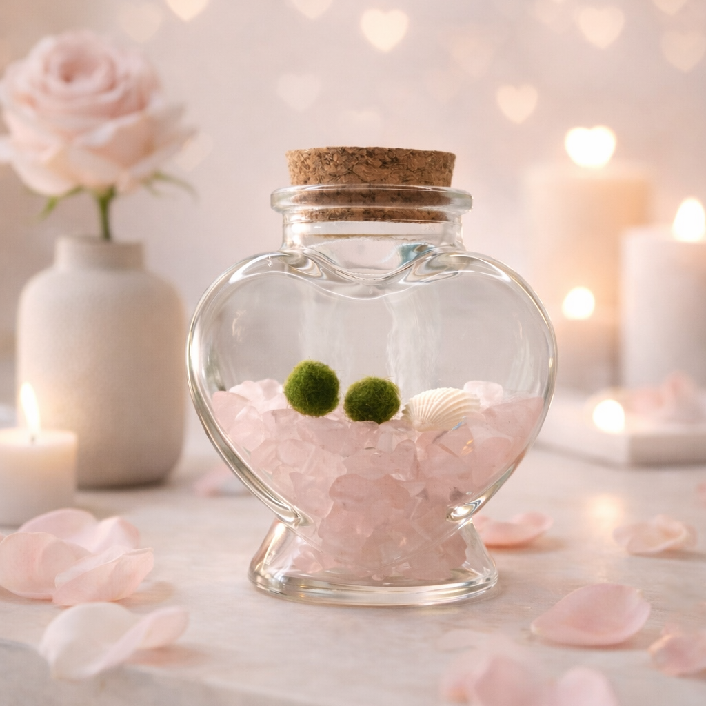 Heart Terrarium with Two Nano Moss Ball Pets