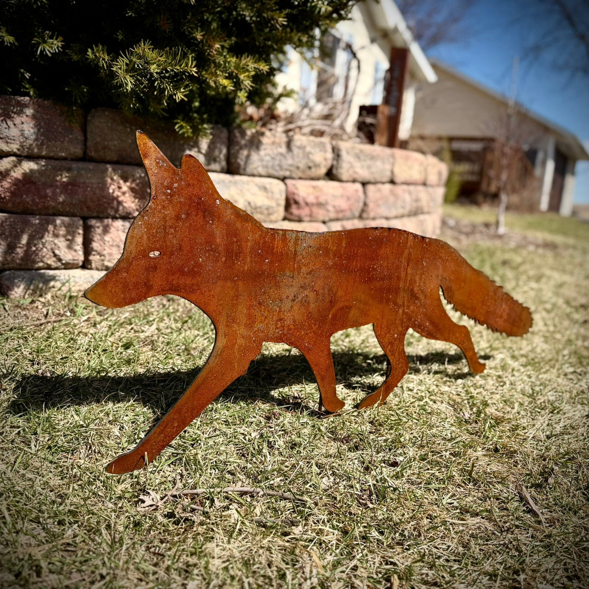 Rusty Metal Fox with Ground Stake