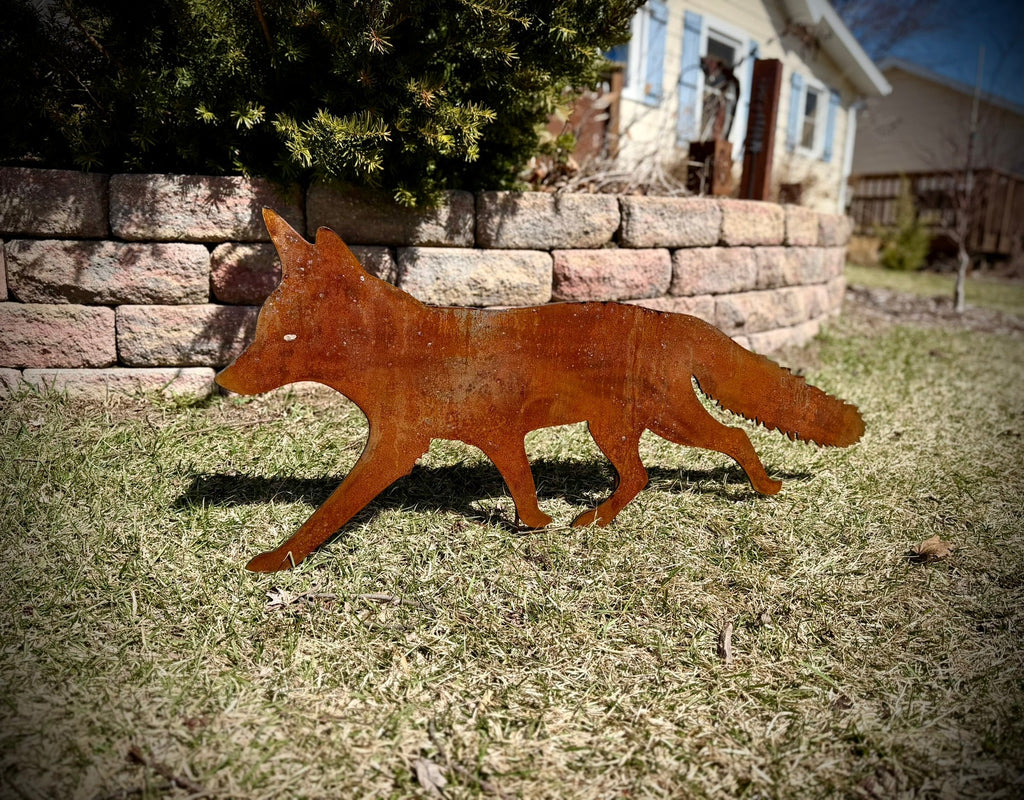 Rusty Metal Fox with Ground Stake