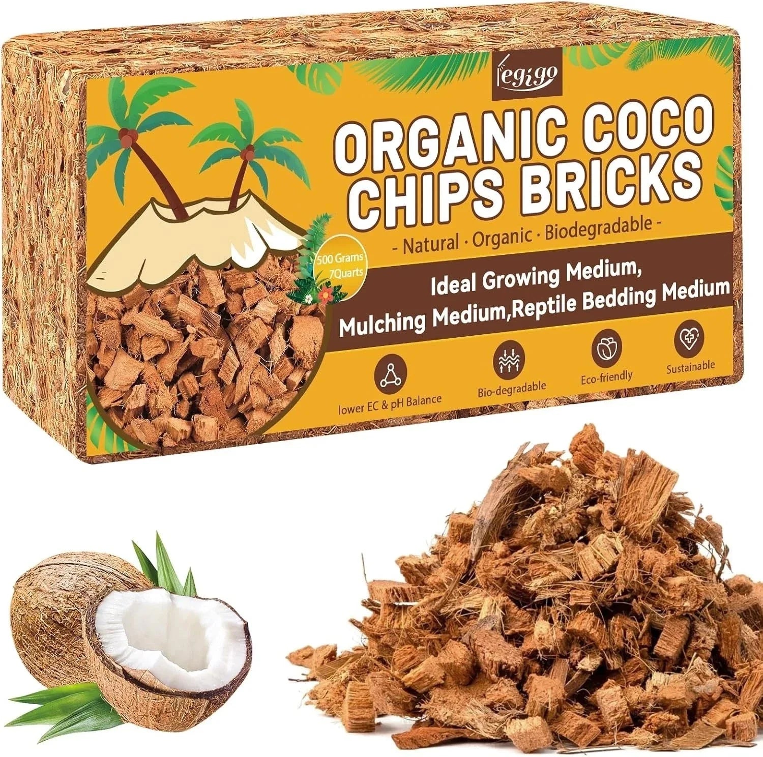 Coco Husk Chips 1.1 LB Organic Coconut Coir Chips for Plants - 100% Natural Mulch, Soil Amendment, Hydroponics