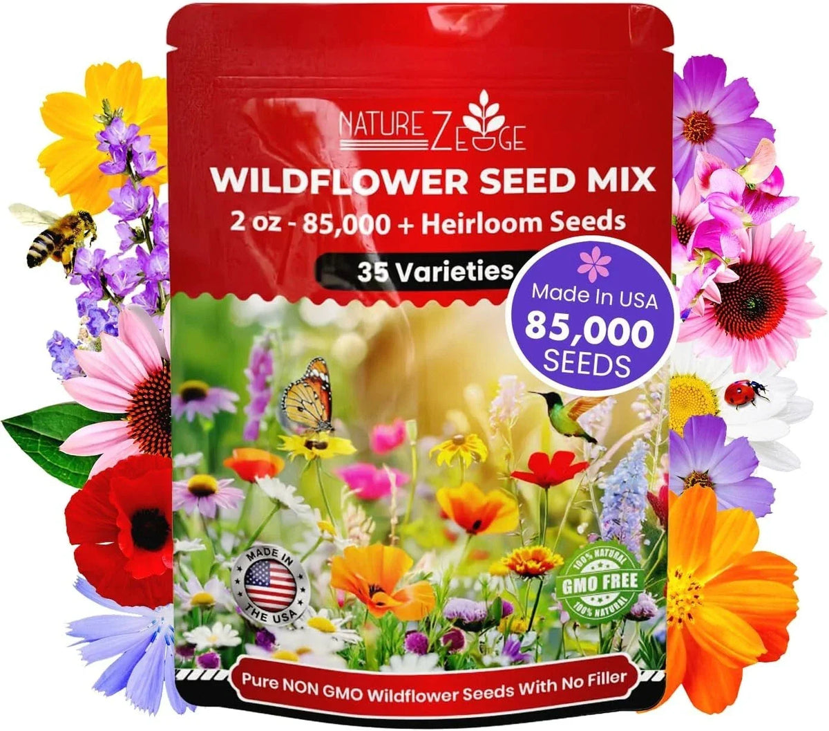 Wildflower Seeds Bulk Pack – 85,000 Seeds, 35 Varieties, Native Wildflowers for Garden, Meadow, Pollinator Attracting, Perennial & Annual Mix