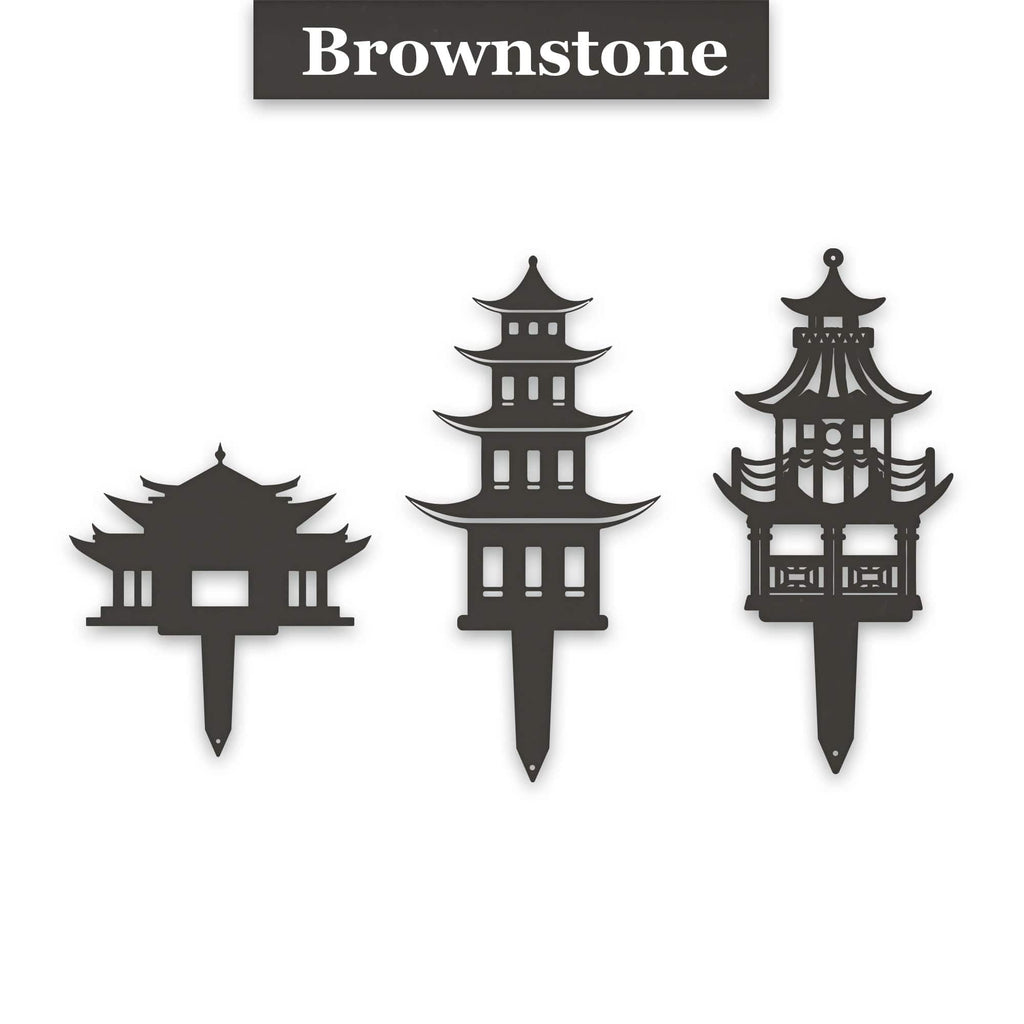 Set of 3 Zen Garden Pagoda Garden Stakes