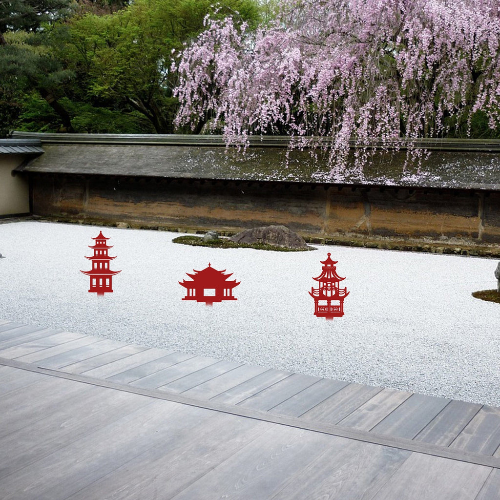 Set of 3 Zen Garden Pagoda Garden Stakes
