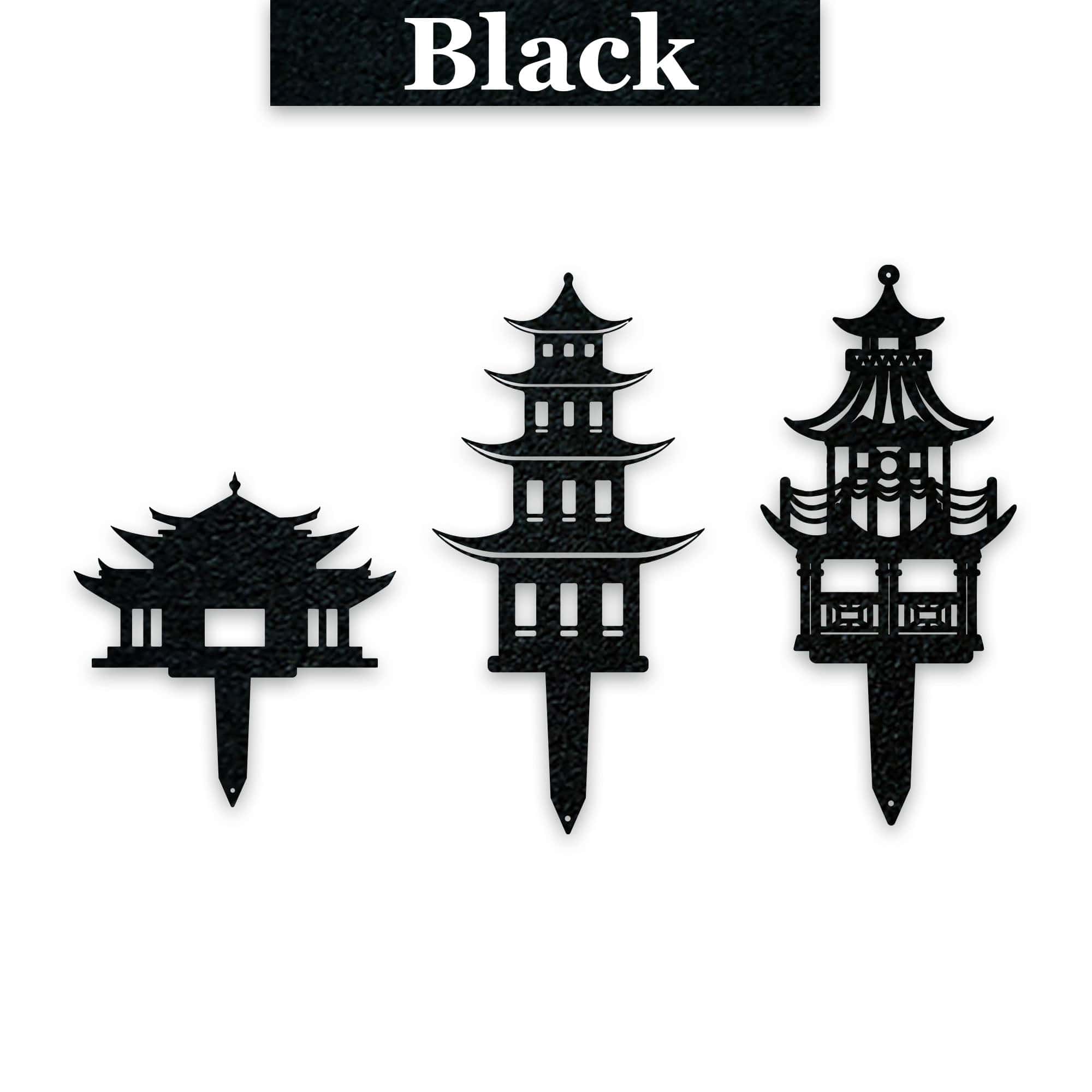 Set of 3 Zen Garden Pagoda Garden Stakes