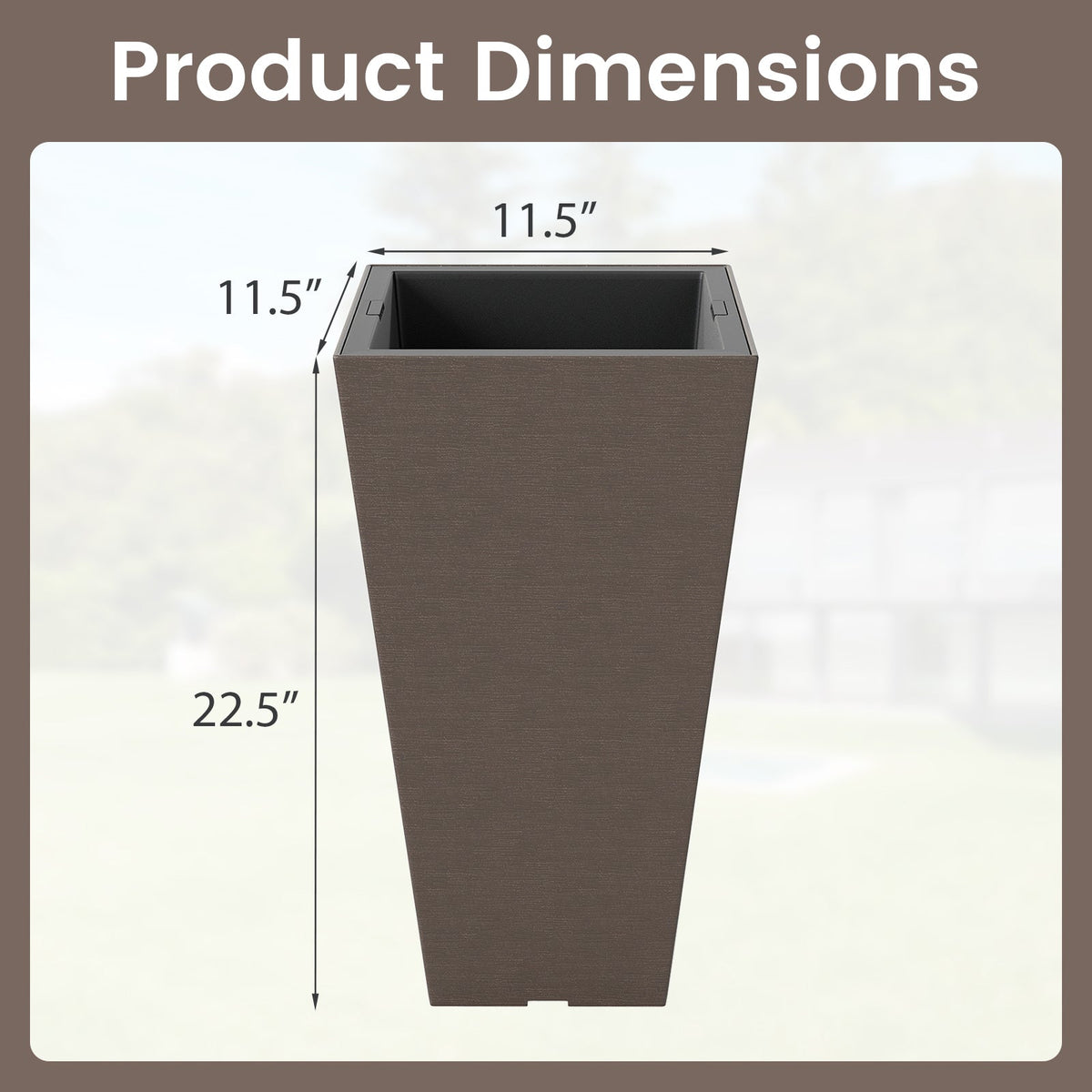 Set of 2 Square Taper Planter with Removable Inner Bucket and Optional Drainage Hole