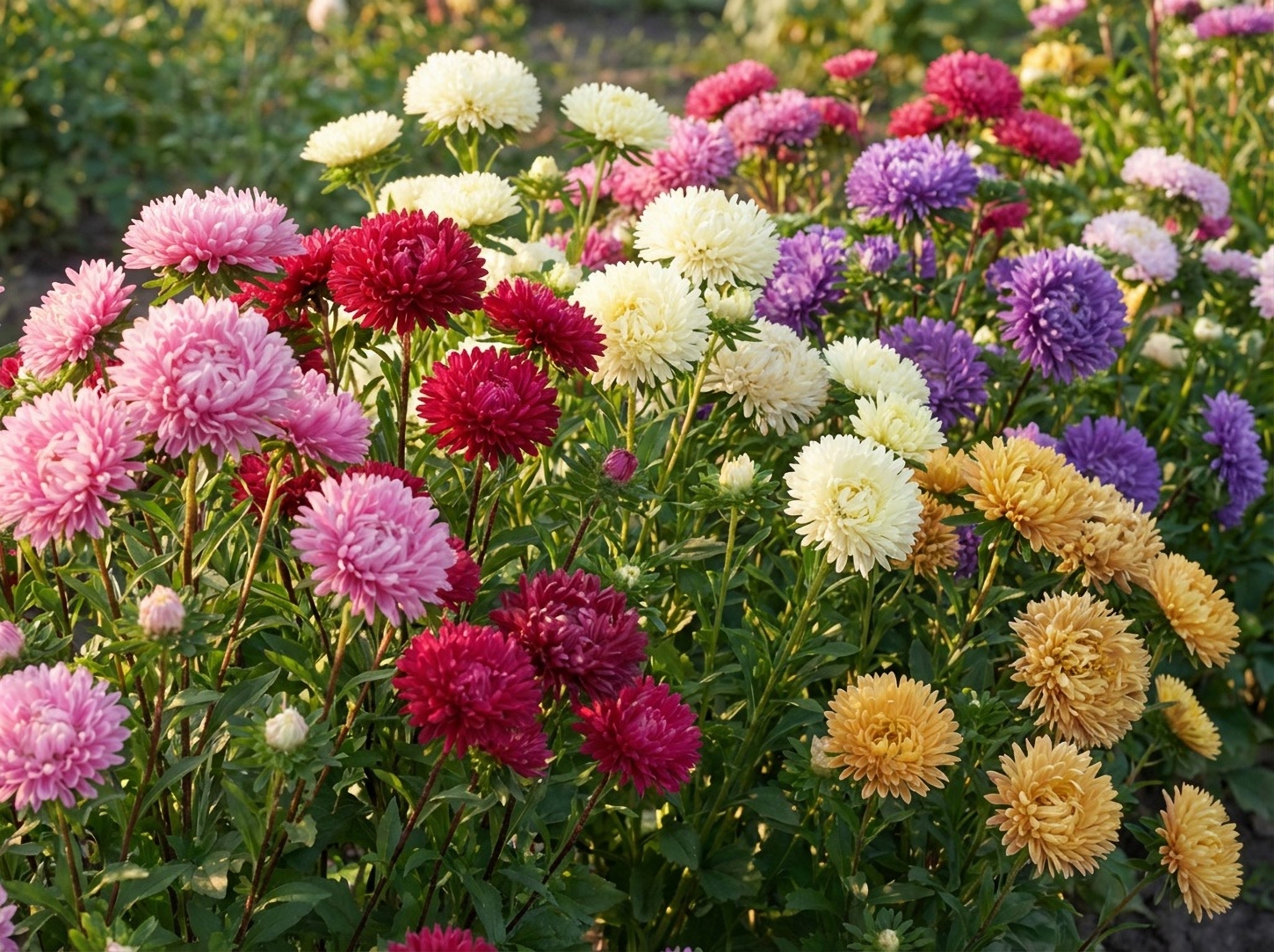 30 MIXED PAEONY ASTER Callistephus Duchess Peony Red Pink White Blue Purple Yellow Coral Apricot French Flower Seeds