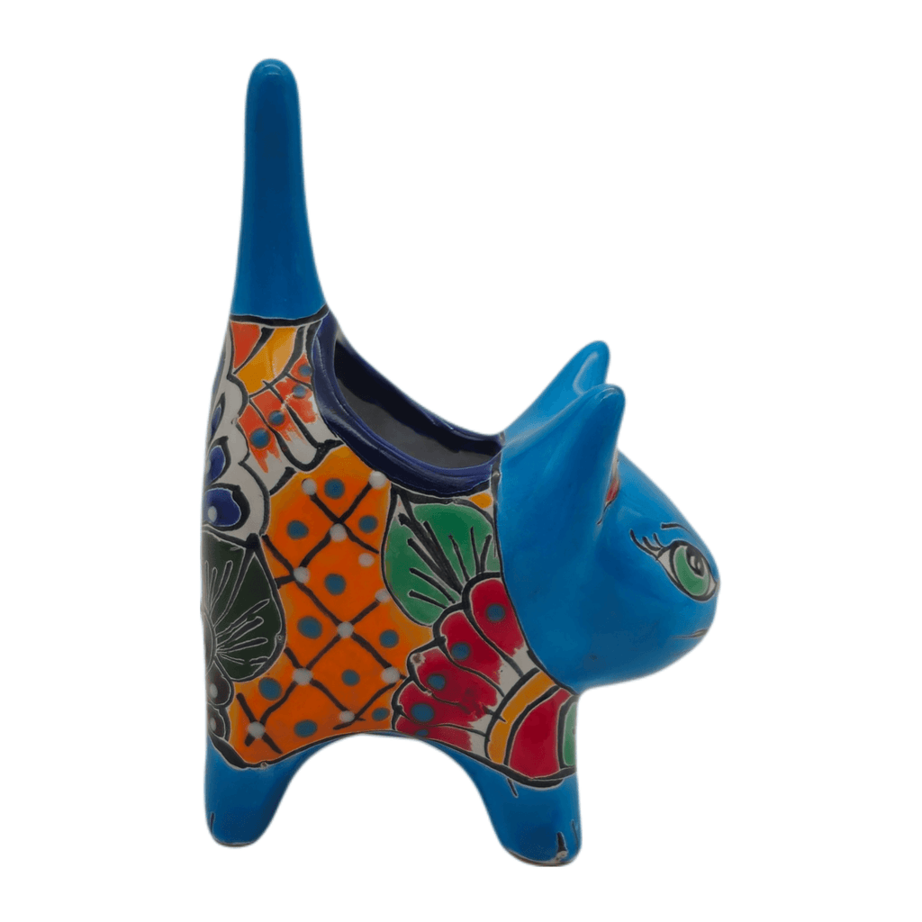 Small Talavera Cat Planter | Colorful Mexican Ceramic Decor