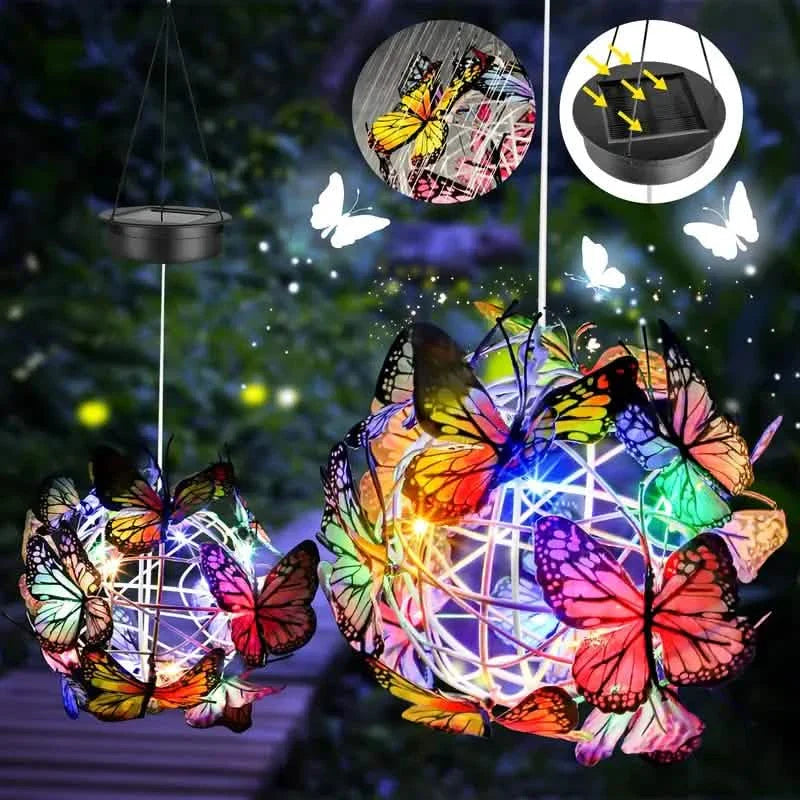 Solar Butterfly Wind Chime Lights, Garden Hanging Decor Lighting Fixture