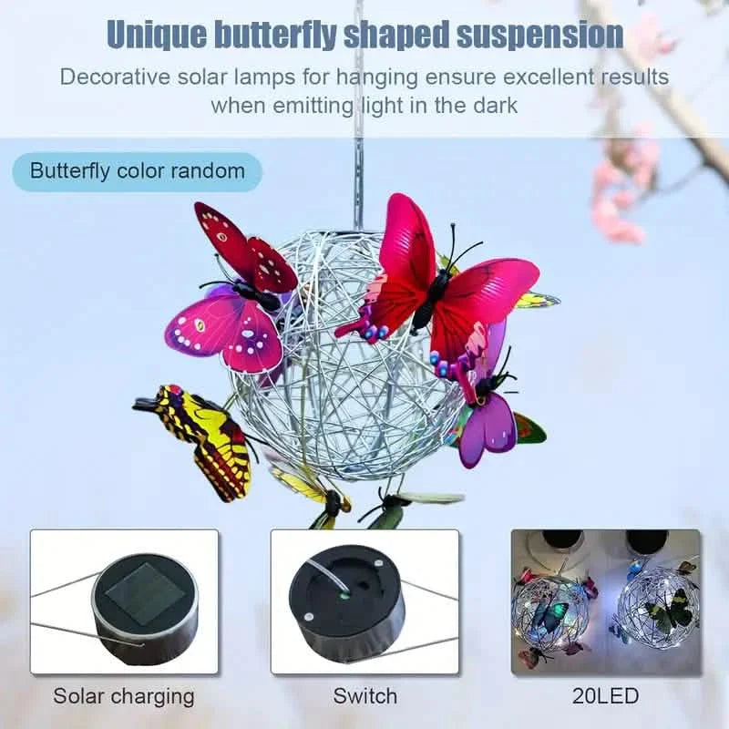 Solar Butterfly Wind Chime Lights, Garden Hanging Decor Lighting Fixture
