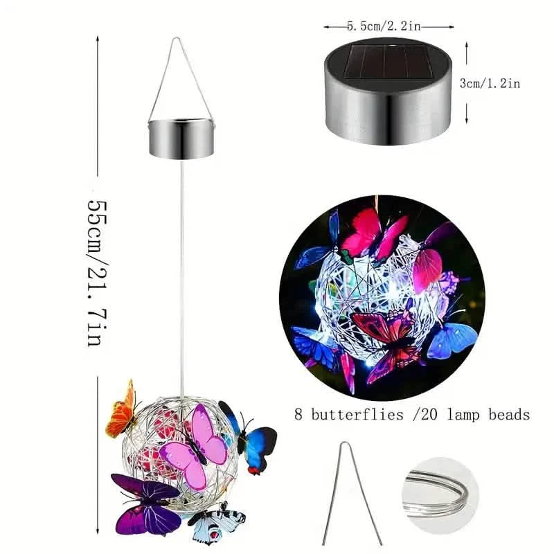 Solar Butterfly Wind Chime Lights, Garden Hanging Decor Lighting Fixture