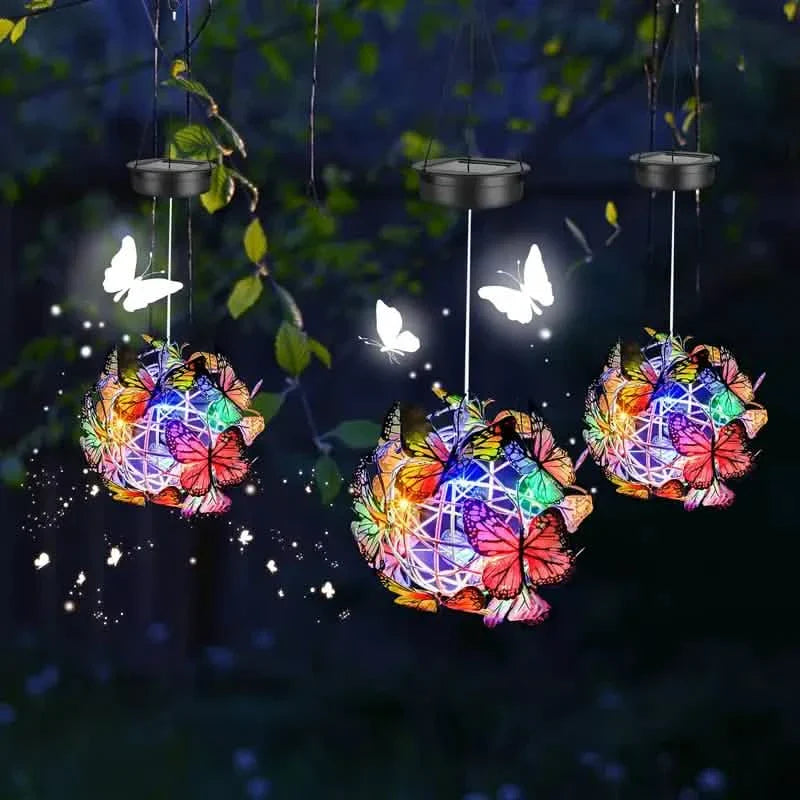 Solar Butterfly Wind Chime Lights, Garden Hanging Decor Lighting Fixture