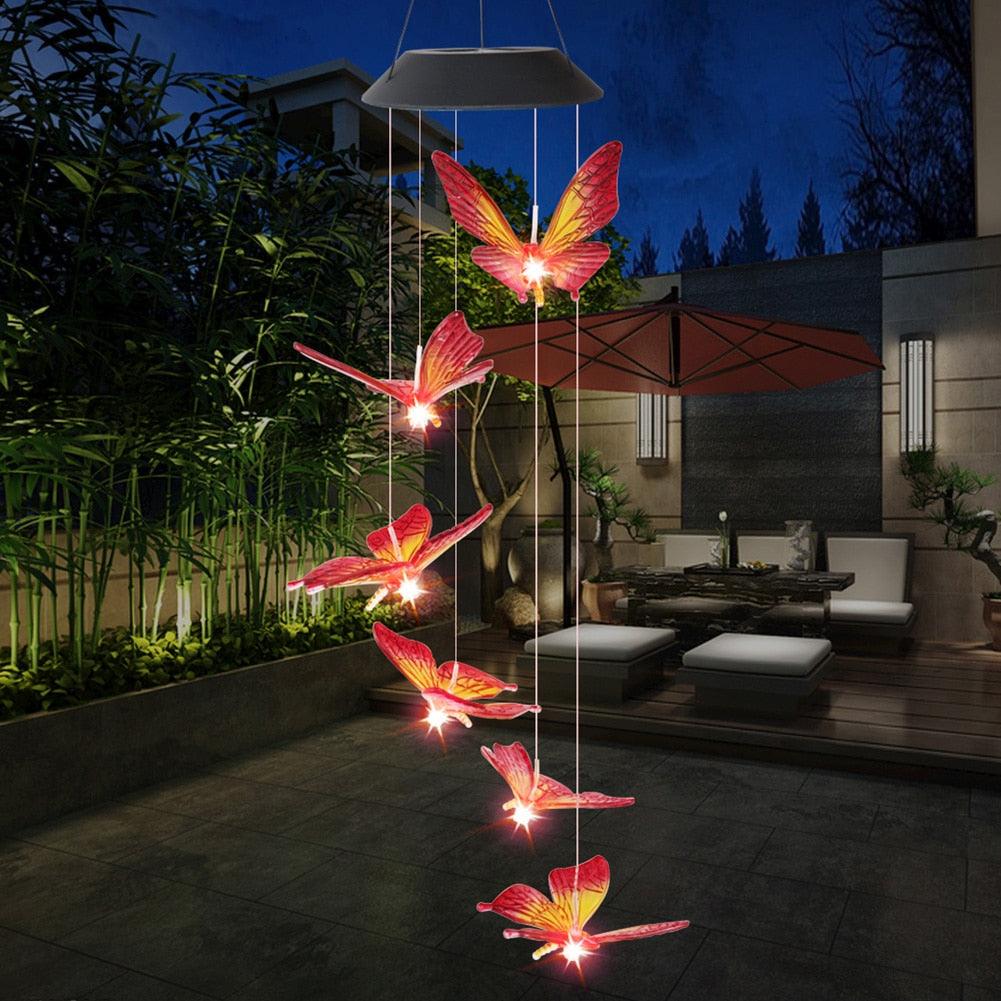 Solar Power Butterfly Wind Chime Crystal Lamp Butterfly Solar Wind Chimes Outdoor Color Changing LED Lighted Wind Chime Waterproof Memorial Gift Mobile Wind Chime Solar Powered Colorful Hanging Light Waterproof Outdoor Wind Chime Solar Light For Garden