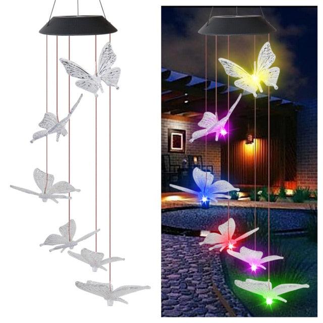 Solar Power Butterfly Wind Chime Crystal Lamp Butterfly Solar Wind Chimes Outdoor Color Changing LED Lighted Wind Chime Waterproof Memorial Gift Mobile Wind Chime Solar Powered Colorful Hanging Light Waterproof Outdoor Wind Chime Solar Light For Garden