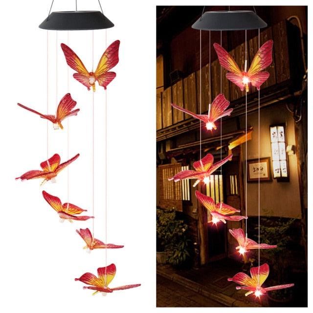 Solar Power Butterfly Wind Chime Crystal Lamp Butterfly Solar Wind Chimes Outdoor Color Changing LED Lighted Wind Chime Waterproof Memorial Gift Mobile Wind Chime Solar Powered Colorful Hanging Light Waterproof Outdoor Wind Chime Solar Light For Garden