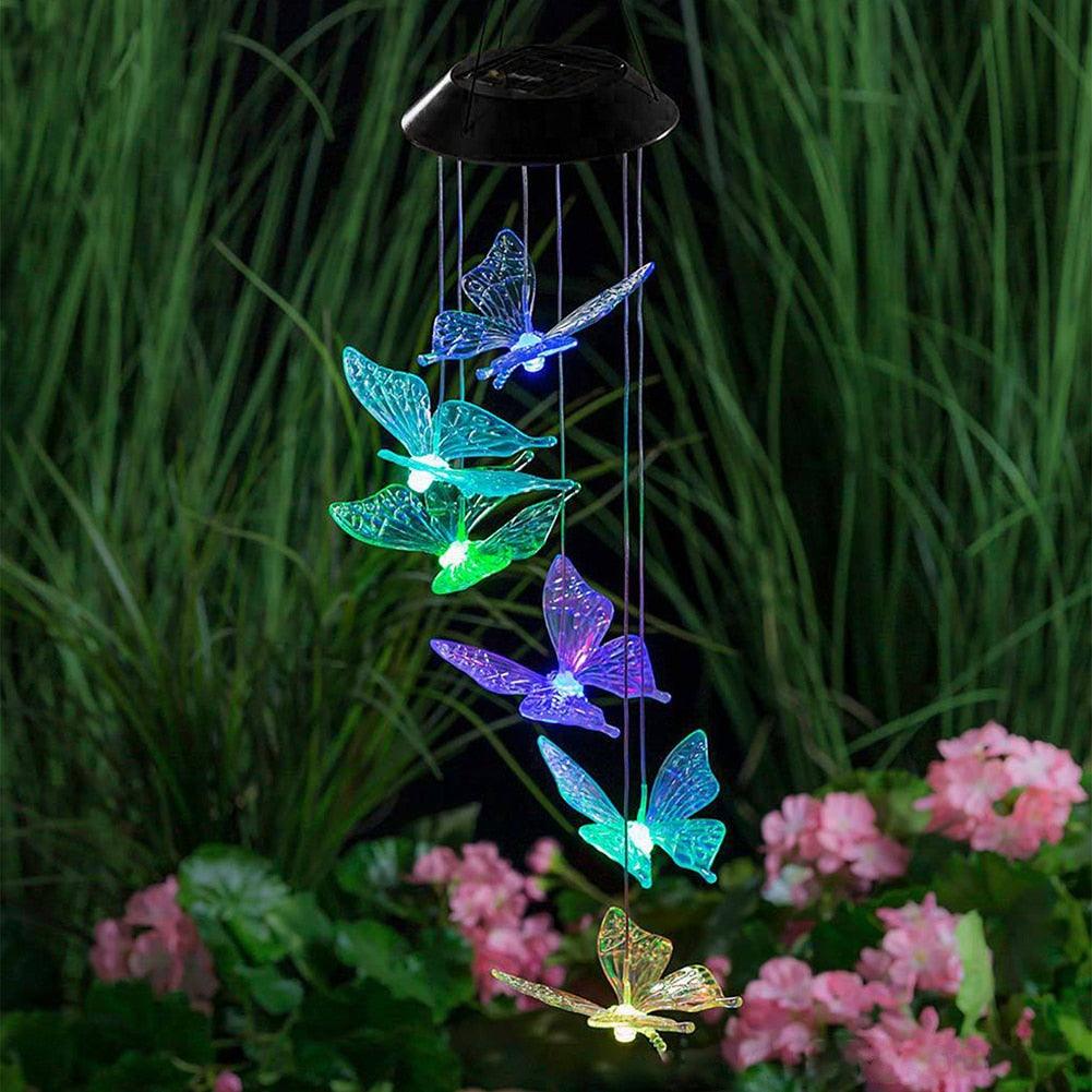 Solar Power Butterfly Wind Chime Crystal Lamp Butterfly Solar Wind Chimes Outdoor Color Changing LED Lighted Wind Chime Waterproof Memorial Gift Mobile Wind Chime Solar Powered Colorful Hanging Light Waterproof Outdoor Wind Chime Solar Light For Garden