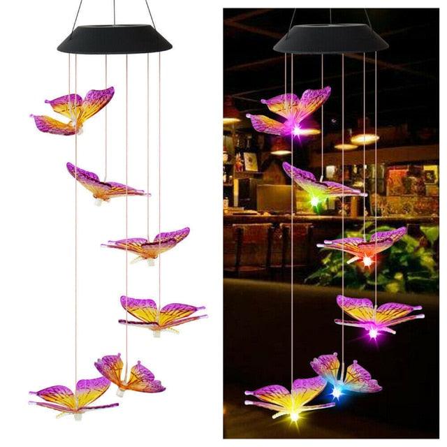 Solar Power Butterfly Wind Chime Crystal Lamp Butterfly Solar Wind Chimes Outdoor Color Changing LED Lighted Wind Chime Waterproof Memorial Gift Mobile Wind Chime Solar Powered Colorful Hanging Light Waterproof Outdoor Wind Chime Solar Light For Garden