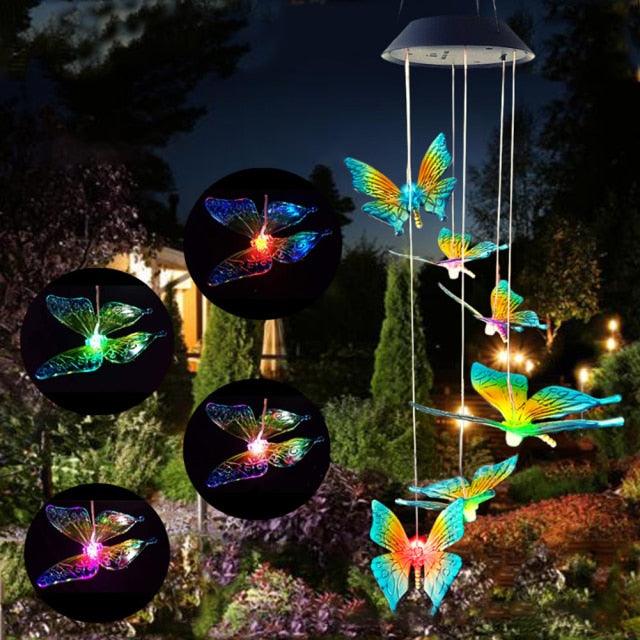 Solar Power Butterfly Wind Chime Crystal Lamp Butterfly Solar Wind Chimes Outdoor Color Changing LED Lighted Wind Chime Waterproof Memorial Gift Mobile Wind Chime Solar Powered Colorful Hanging Light Waterproof Outdoor Wind Chime Solar Light For Garden