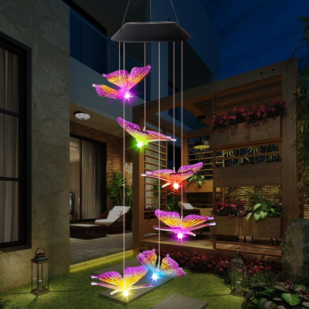 Solar Power Butterfly Wind Chime Crystal Lamp Butterfly Solar Wind Chimes Outdoor Color Changing LED Lighted Wind Chime Waterproof Memorial Gift Mobile Wind Chime Solar Powered Colorful Hanging Light Waterproof Outdoor Wind Chime Solar Light For Garden