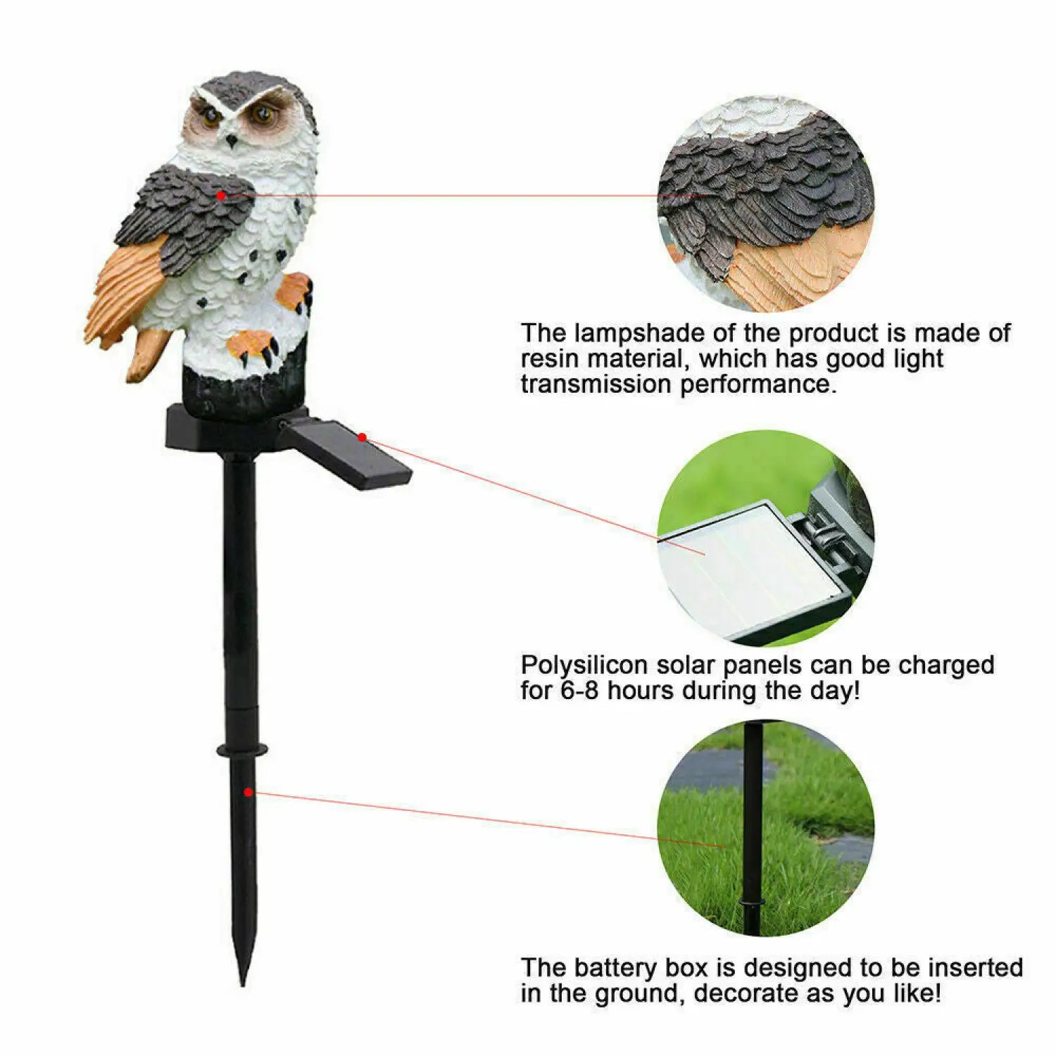 Solar Powered Owl LED Light for Pathways, Resin Outdoor Decor - Dont Use